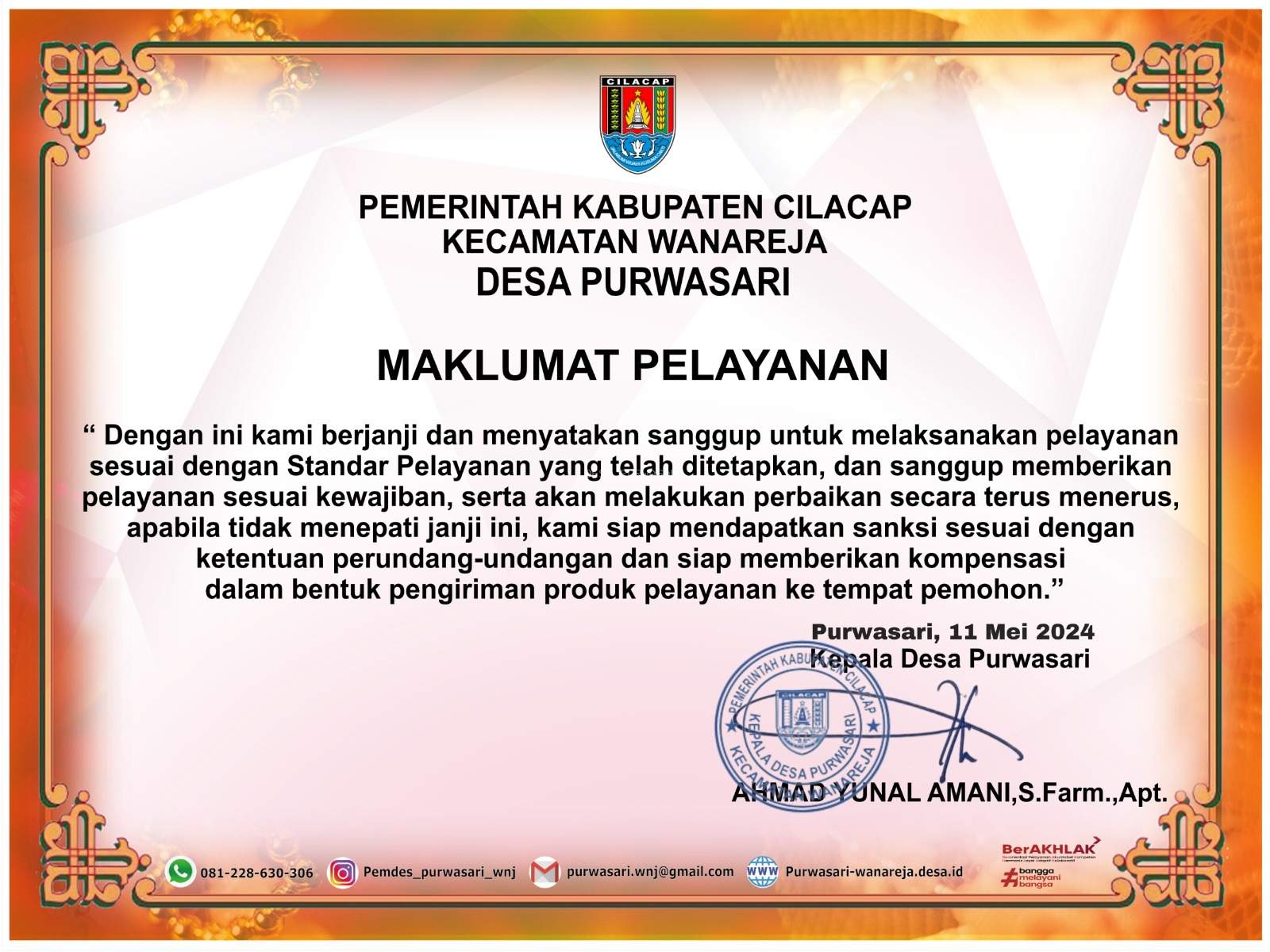 MAKLUMAT PELAYANAN DESA PURWASARI
